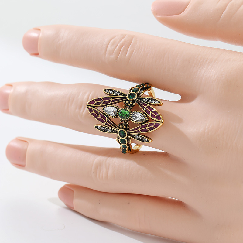 Art Nouveau Style Dragonfly Ring with Synthetic Zirconia